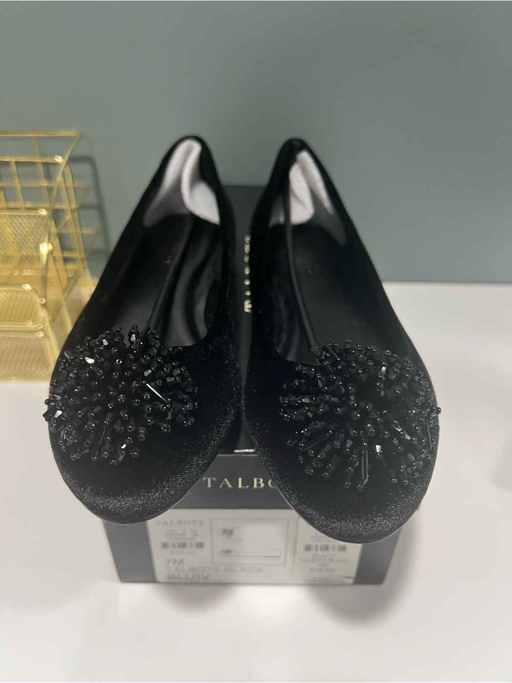Talbots Black Velvet Beaded Ballet Flats